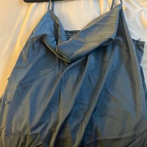 Curve & Plus Solid Blue Cowl Neck Slit MIDI Dress. NWT. Faux button detailing.